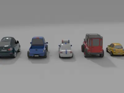 5 Toy Cars Low-poly 3D model