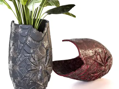 Concrete Pot Plant Set 05 3D model