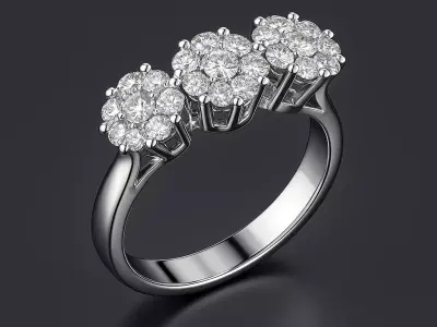 3D White Gold Diamond Ring Flower Cluster Engagement Ring  3D print model