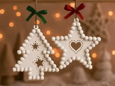 Beaded Christmas Ornament Set Tree  Star Cutout Holiday Decor 3D print model