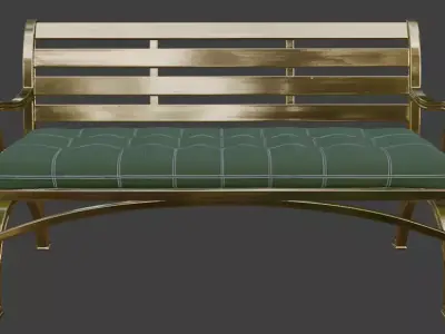 Luxury Gold Metal Frame Tufted Bench 3D Model 3D model