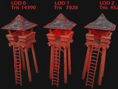 Medieval Lookout Tower Low-poly 3D model