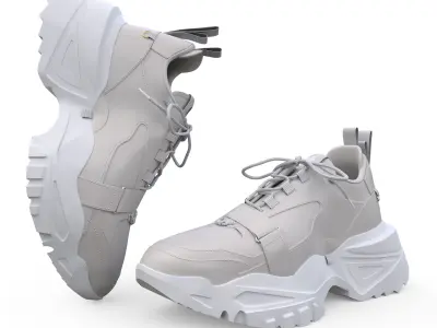 Sneakers Height Increasing White Black Autumn Chunky Shoes Low-poly 3D model