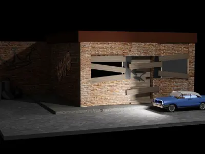 Car in a old street Low-poly 3D model