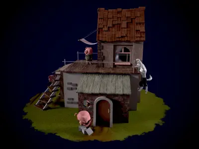 The Three Little Pigs - Fairy Tale Low-poly 3D model