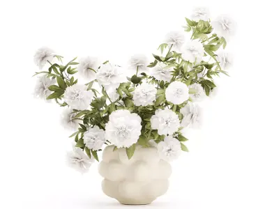 Beautiful lush formal bouquet white flowers peony vase decor 3D model
