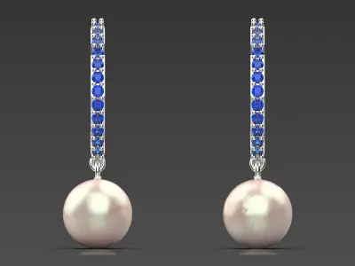 pearl diamond gold earring pe0029 3D print model