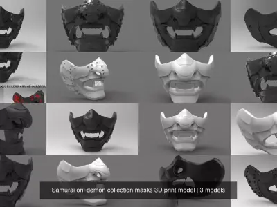 Samurai oni demon collection masks 3D print model