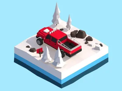 Cartoon Low Poly Snow Jeep Wheel Vehicle Low-poly 3D model