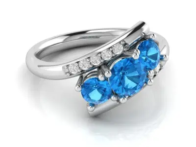 Bypass Ring with 3 big gems 3D print model