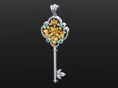 Unique Luxury Floral Key Pendan 3D print model