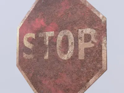 Game-ready Stop sign rusty Unity Unreal Engine  Low-poly 3D model