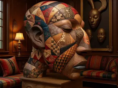 Patchwork Wooden Head Geometric Mosaic Face Sculpture 3D Low-poly 3D model