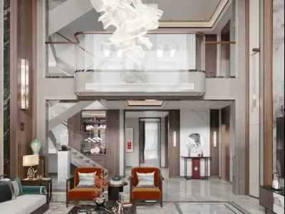 Chinese style villa interior design scene 02 3D model 3D model