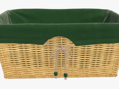 Wicker basket rectangular with fabric medium brown 3D model