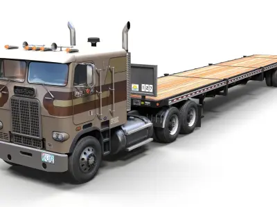 Freightliner FLT flatbed trailer Low-poly 3D model