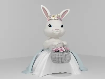 Adorable Spring Bunny with Flower Basket - Production Ready 3D model