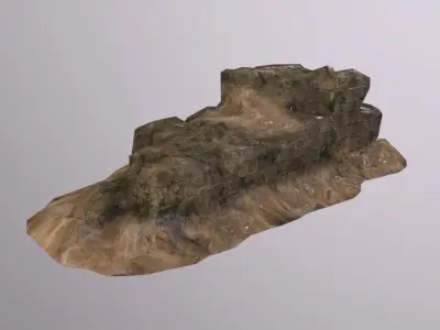 Castle Wall ruin covered with  sand Low-poly 3D model