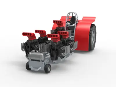 Pulling tractor with 5 engines V8 Scale 1 to 25 3D print model
