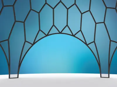 Pointed hexagonal dome wireframe with glass panels Low-poly 3D model