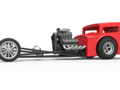 Front engine old school dragster with shell Scale 1 to 25 3D print model