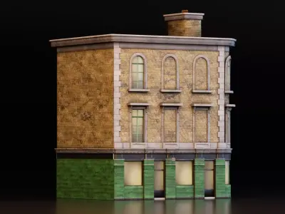 Realistic European Corner Building Low-poly 3D model