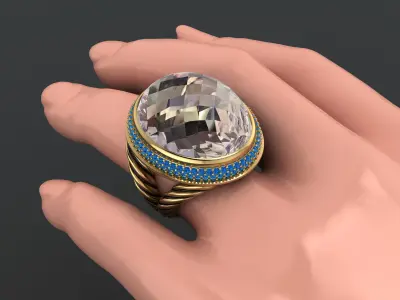 DY signature oval ring with faceted stone 3D print model