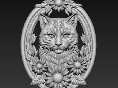 Cat Head with Sunflowers Border A88 3D print model