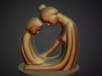 mother daughter consoling statue 3D print model