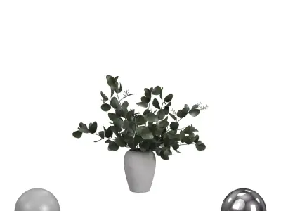 Bouquet of Eucalyptus in White Vase 3D model