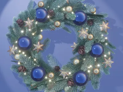 Christmas wreath in classic style Low-poly 3D model