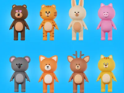 Cartoon Animals Characters Pack 3D model
