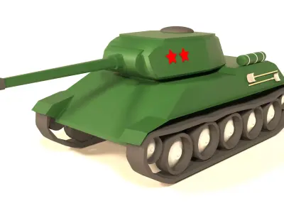Old tank t-34 cartoon Low-poly 3D model