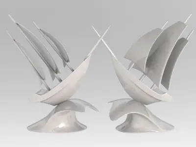 Wooden Sailboat Low-poly 3D model