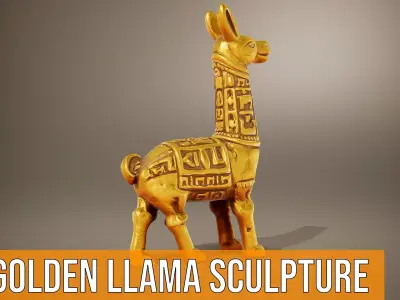 Golden Llama Sculpture model pack Low-poly 3D model