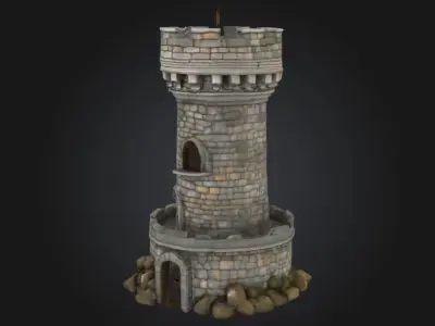 Medieval Rock Outpost Watchtower STL OBJ 3D model