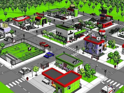 Cartoon Low Poly City Low-poly 3D model