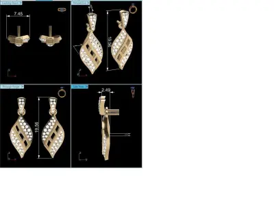Women Earrings 3dm STL OBJ FBX Render Details 3D print model buy