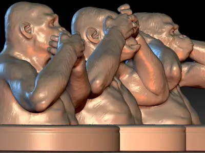 Three Wise Monkeys  Set 3D print model