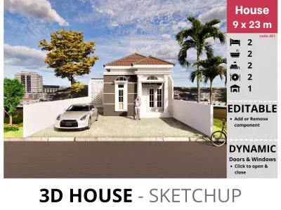 House 9x23m code 451- Sketchup 3D model 3D model 3D model