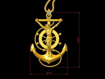 anchor with Jesus only light gold no diamond  3D model