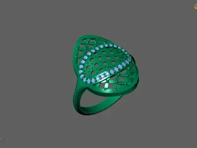 Women Ring With Stone Diamond Ready STL 3DM Models Womens Rings 3D print model 7