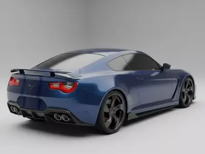 Sleek Blue Sports Car with Racing Stripes 3D model