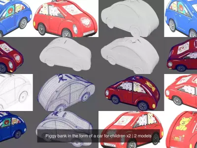  Piggy bank in the form of a car for children x2 3D Model Pack