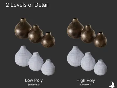 Set of Metal Vases 3D model