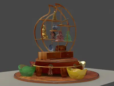 Chinese decorative shelf with yuanbao 3D model