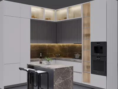 Modern L-Shaped Kitchen with Island  Free 3D model