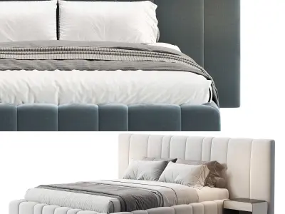 Areli Gray Blue Velvet Luxury Wide Headboard Bed  3D model