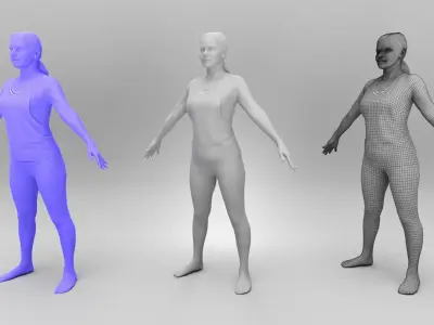 Woman in pink fitness suit in A-pose 407 Low-poly 3D model