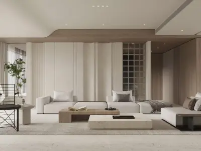 Modern living room dining room interior scenes 474 3D model